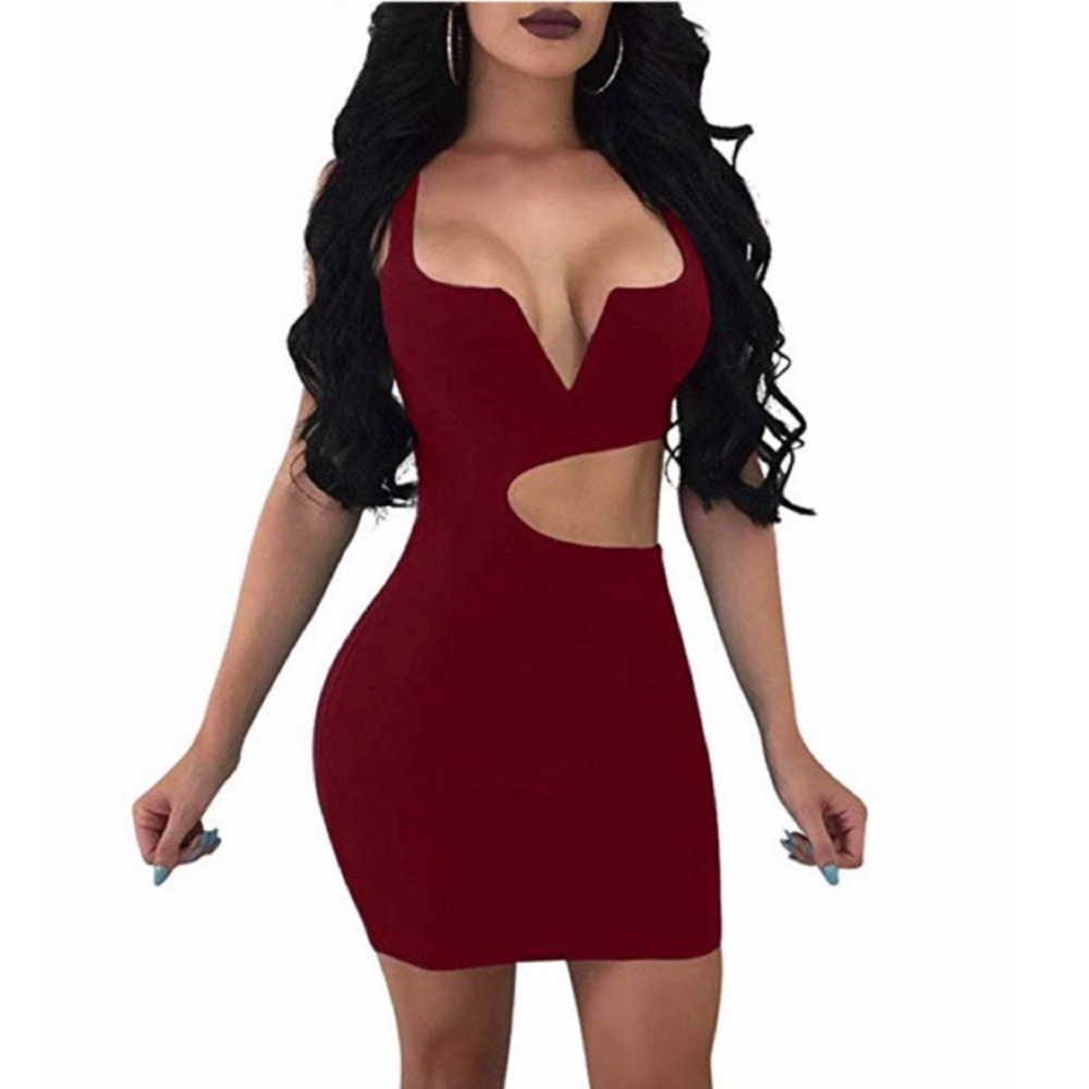 Sexy Cranberry Cut Out Bodycon Mini Dress